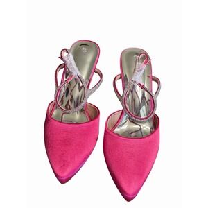Women's Pointed Toe Block Heels Rhinestone Sandals Wedding Bridal Dress Shoe 7.5